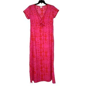 Bed Head Pink Floral Maxi Nightgown, Adjustable Tie Waist, Fine Cotton, Size M